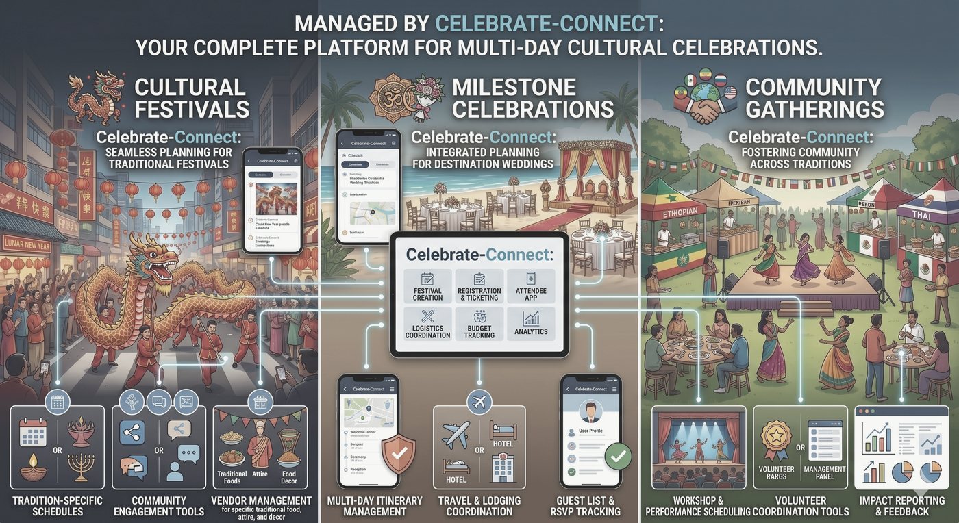 A complete platform for multi-day cultural celebrations, weddings and community gatherings
